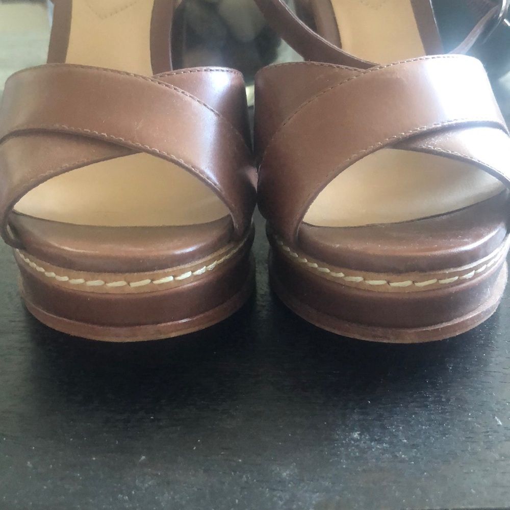 Aldo Brown Leather Crisscross Platform Ankle-Strap Heels - Picture 4 of 7